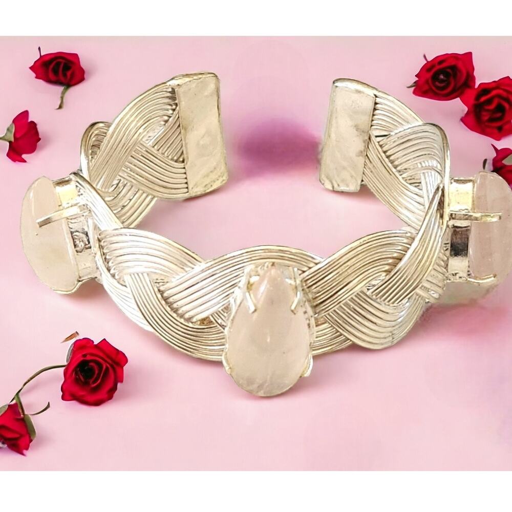 Moonstone Silver Cuff Bracelet - Modern Elegance